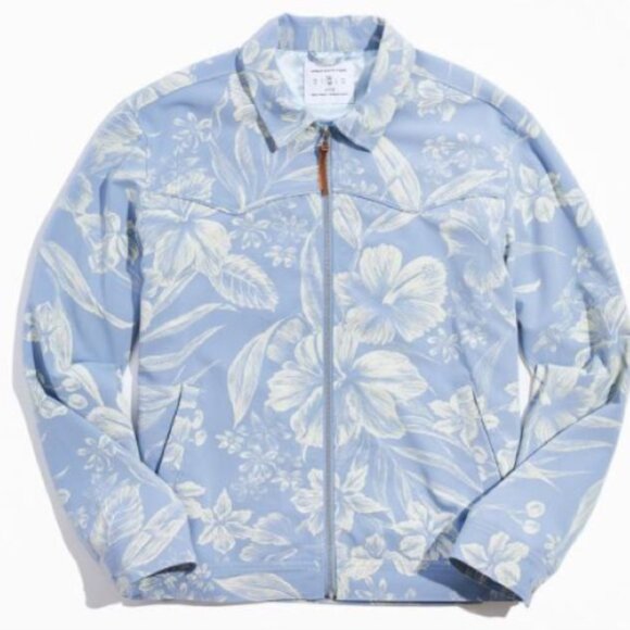 Urban Outfitters Men's Full Zip Floral Hawaiian Harrington Jacket Blue Cream L - Picture 1 of 7